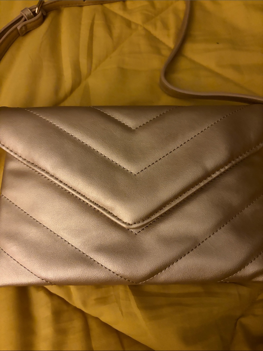 Metallic Champagne Quilted Crossbody Bag